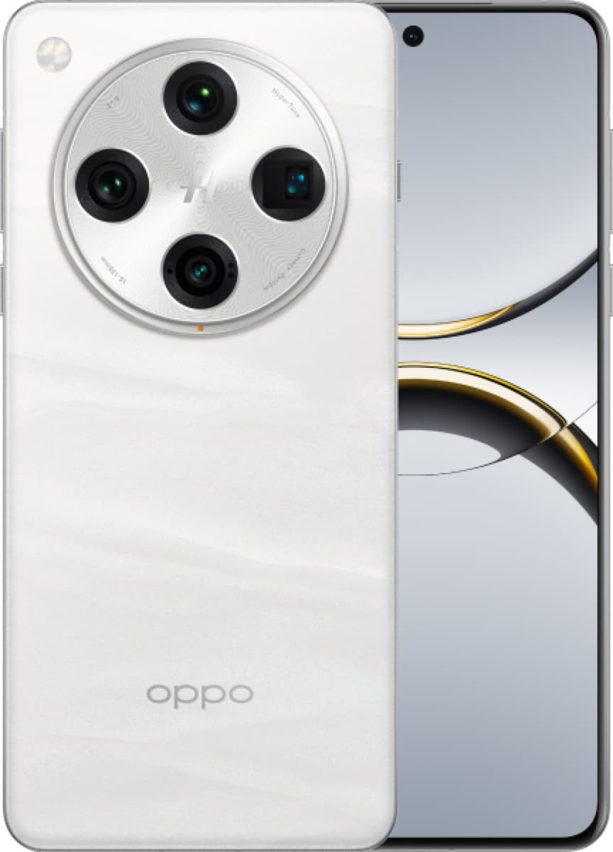 OPPO Find X8 Pro in white, showing the circular quad-camera module on the rear