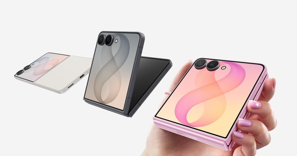 Samsung Galaxy Z Flip8 in Pink, held open in hand