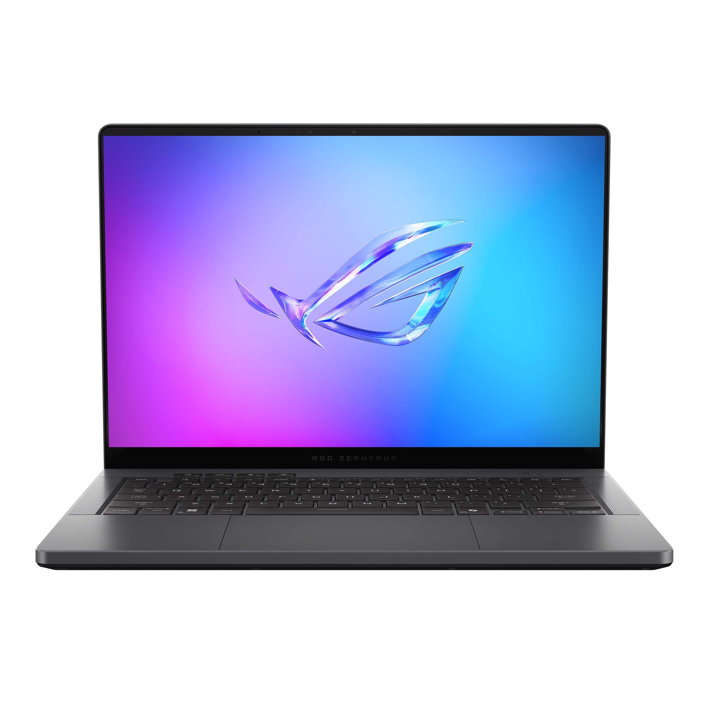 ASUS ROG Zephyrus G14 (2025) open, showing the ROG logo on screen